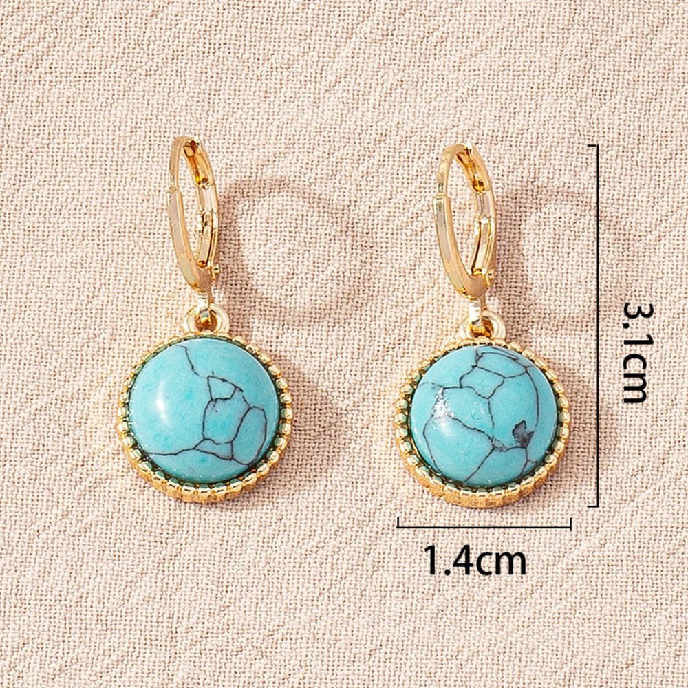 Western Southwestern Gold & Turquoise Round Boho Huggie Earrings NEW - Picture 5 of 6